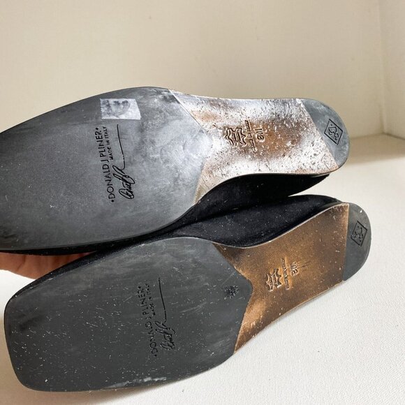 Donald J Pliner Black Suede Metal Monogram Detail Square Toe Flats 8M - Picture 8 of 8